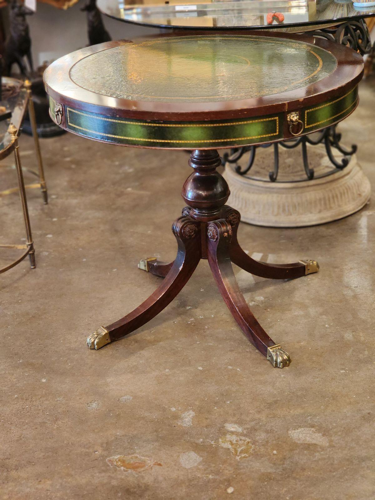 green leather coffee table