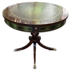 Antique Green Leather Top Coffee Table