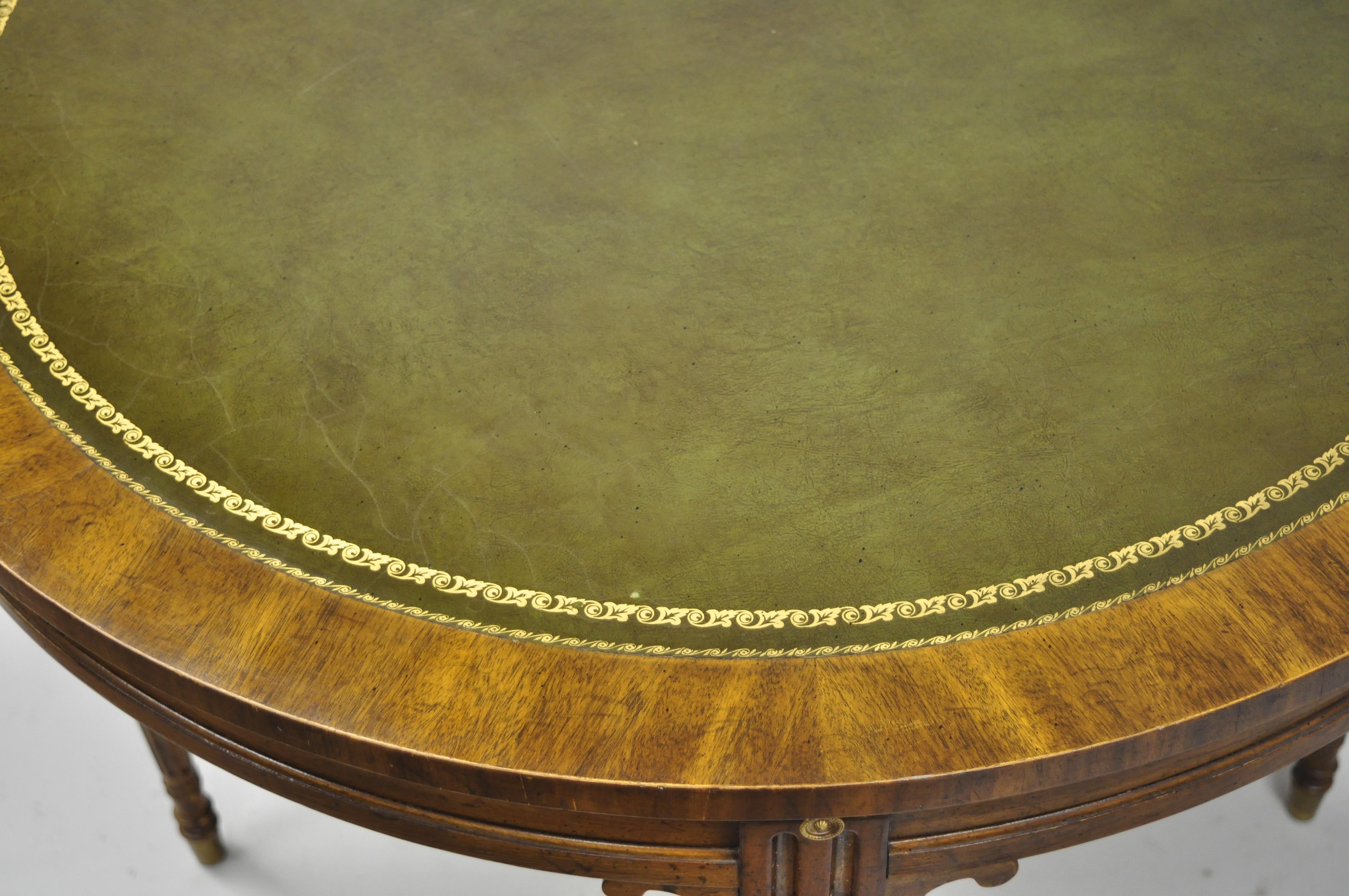 Green Leather Top French Provincial Louis XVI Card Game Table Drexel Heritage 1