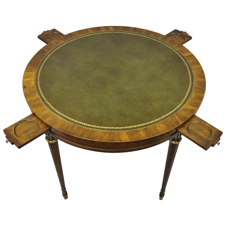 Green Leather Top French Provincial Louis XVI Card Game Table Drexel