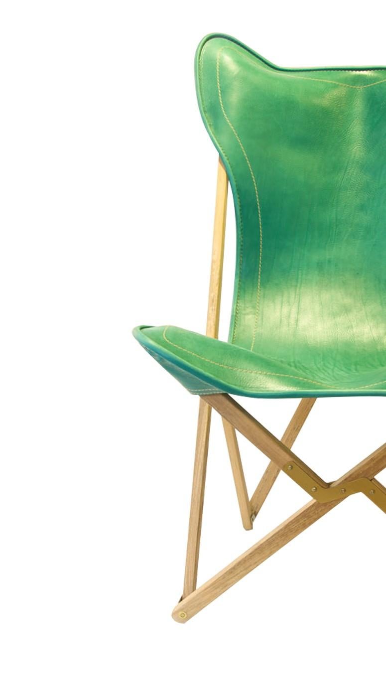 Italian Green Leather Tripolina Armchair For Sale
