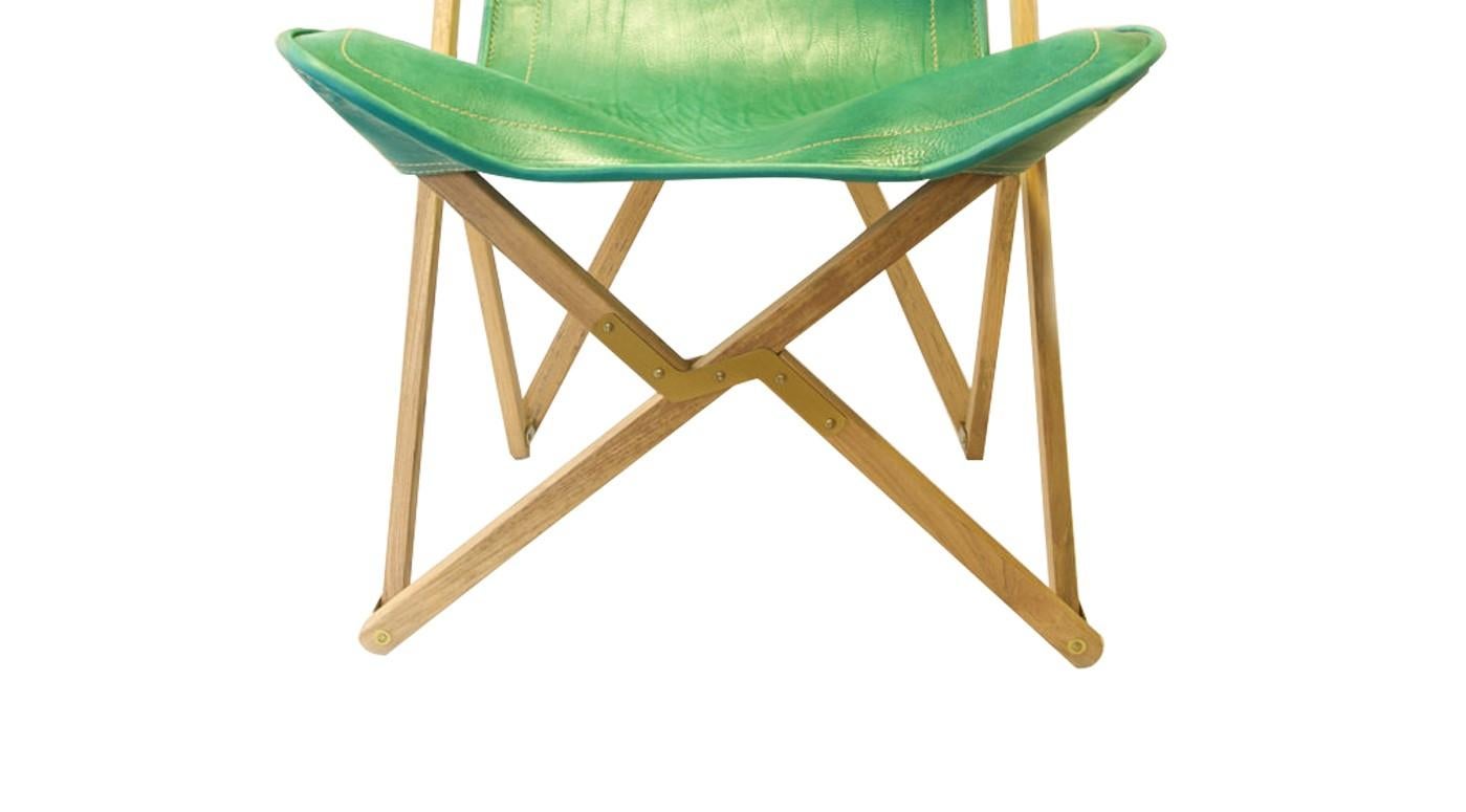 Green Leather Tripolina Armchair In New Condition For Sale In Milan, IT