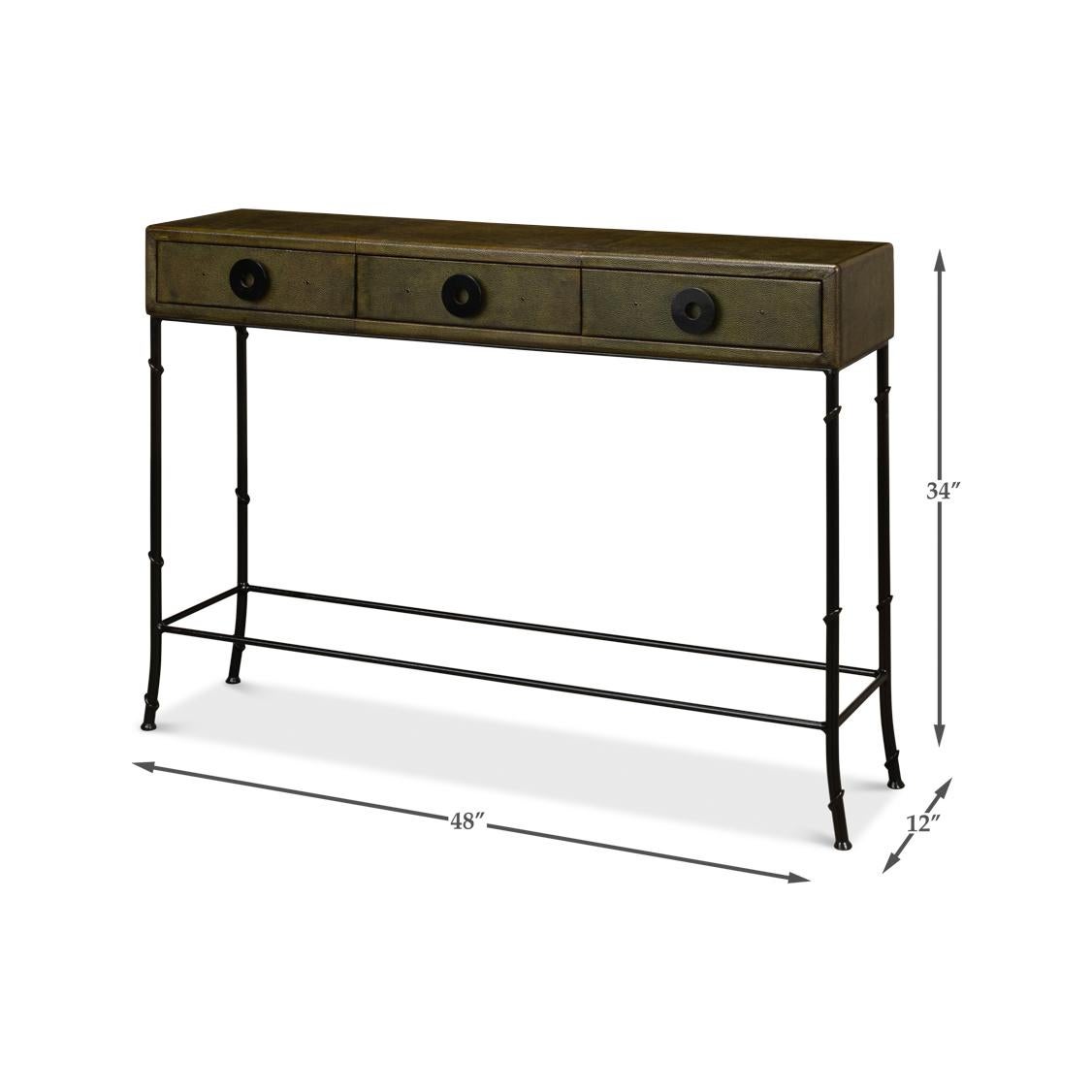 Green Leather Wrapped Modern Console Table 4
