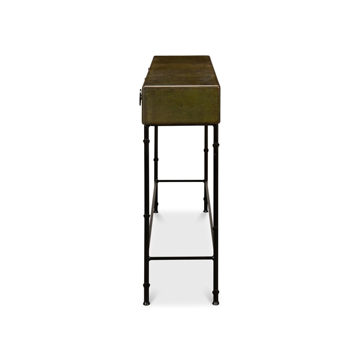 Contemporary Green Leather Wrapped Modern Console Table