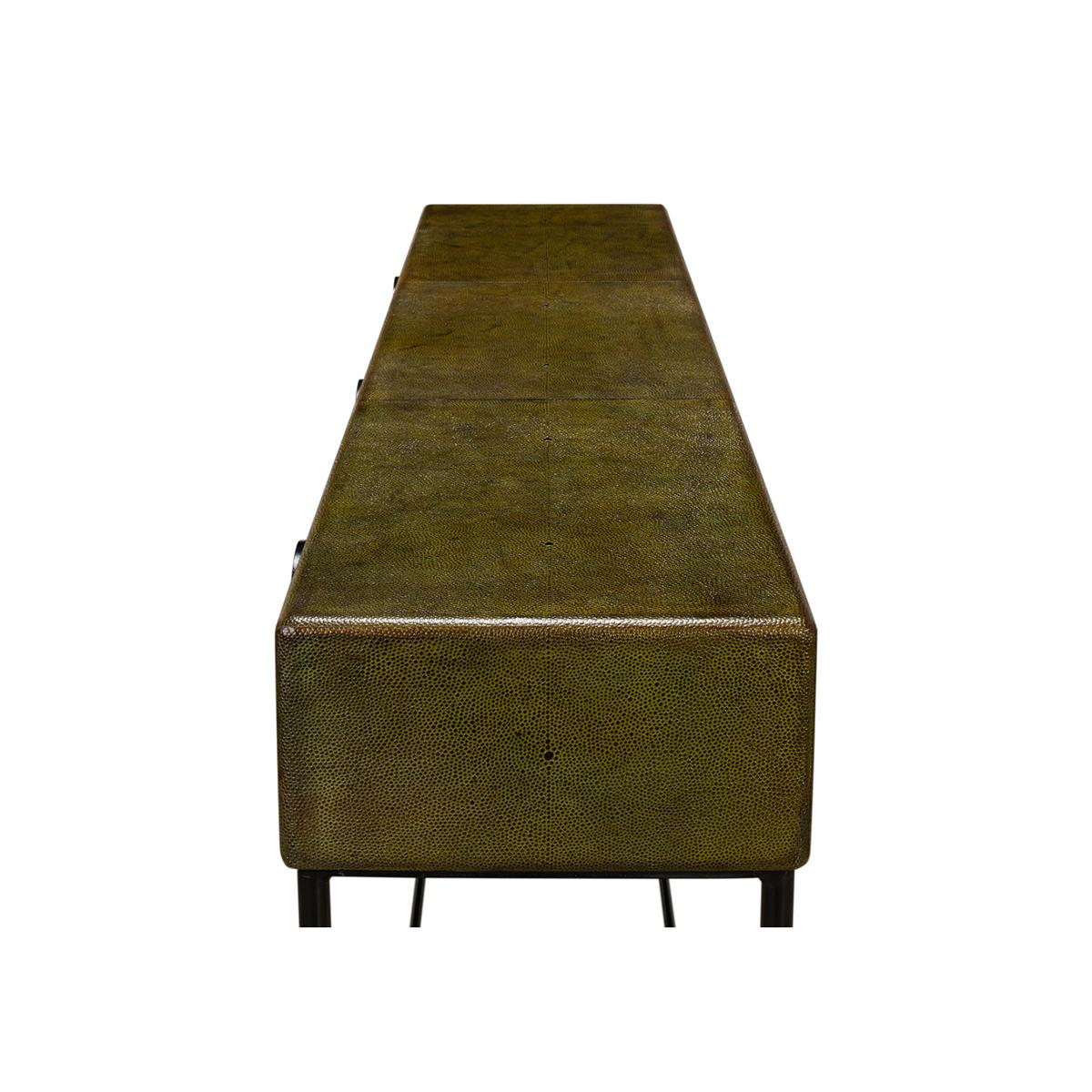Green Leather Wrapped Modern Console Table 1