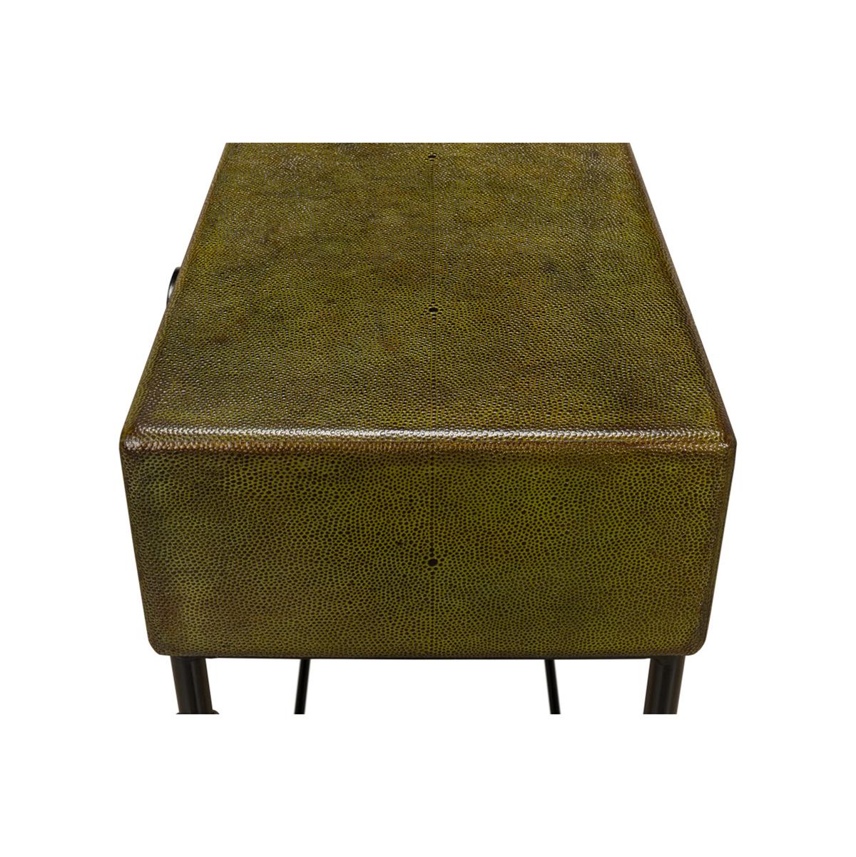 Green Leather Wrapped Modern Console Table 3