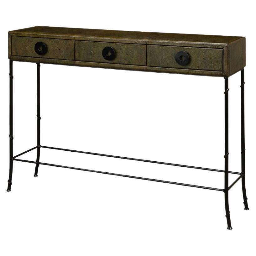 Green Leather Wrapped Modern Console Table