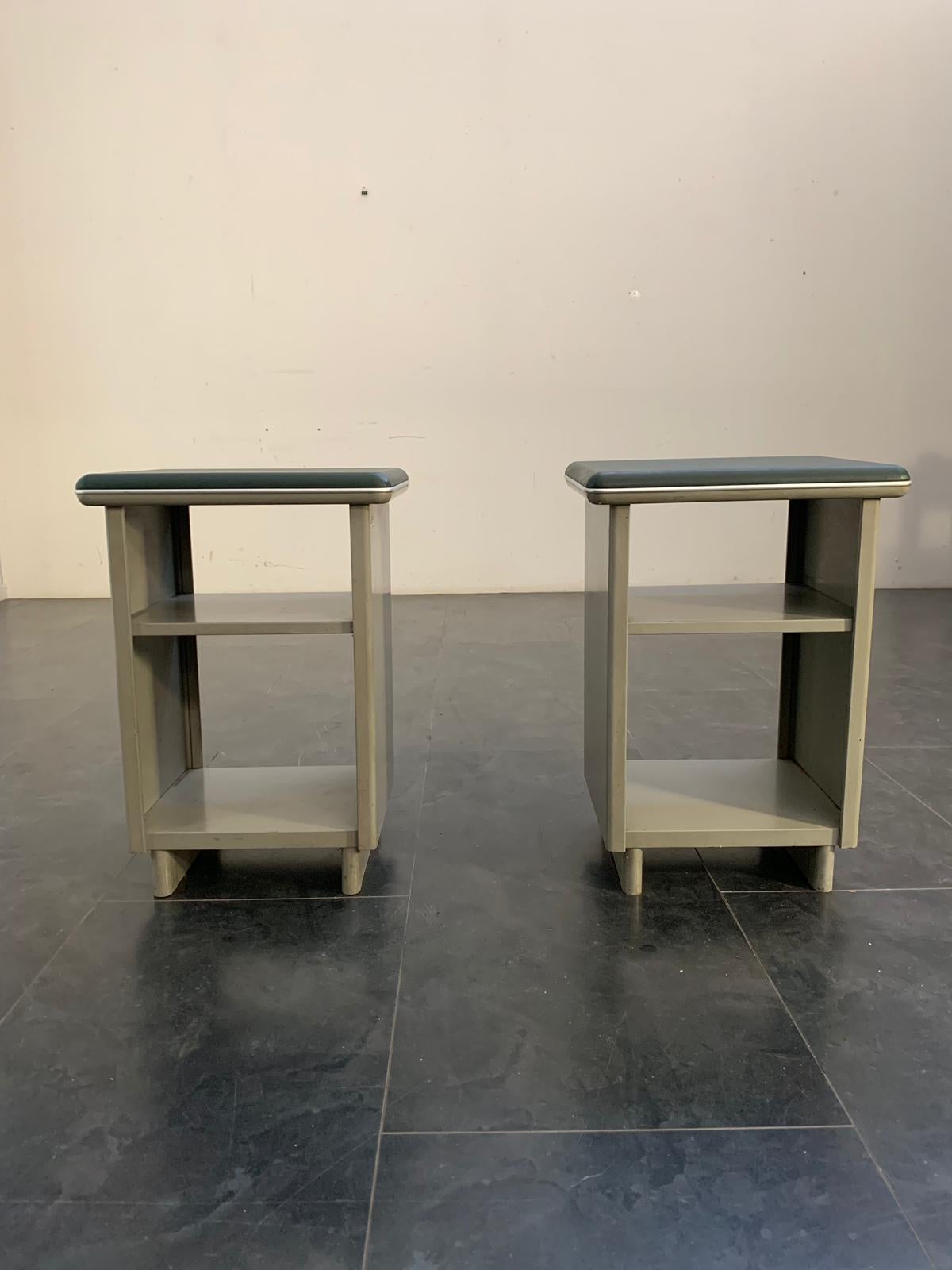 Mid-20th Century Green Leatherette and Metal Cabinets, 1960s, Set of 2 For Sale