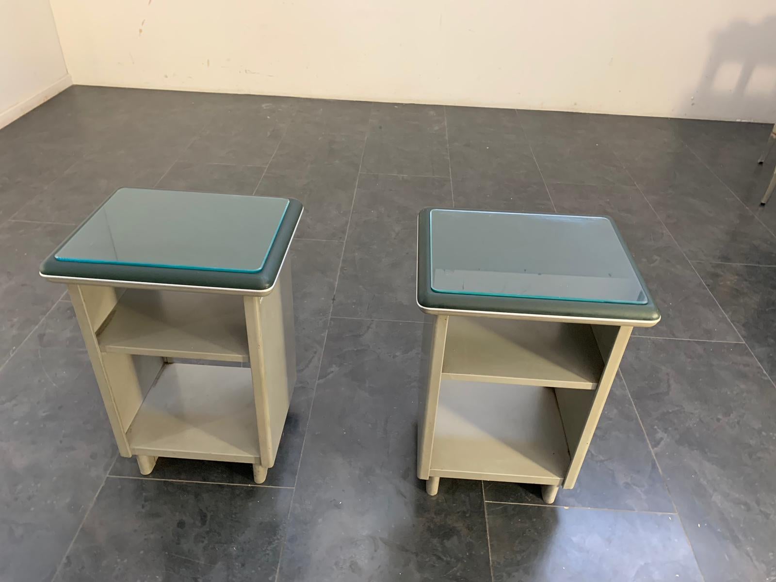 Green Leatherette and Metal Cabinets, 1960s, Set of 2 For Sale 1