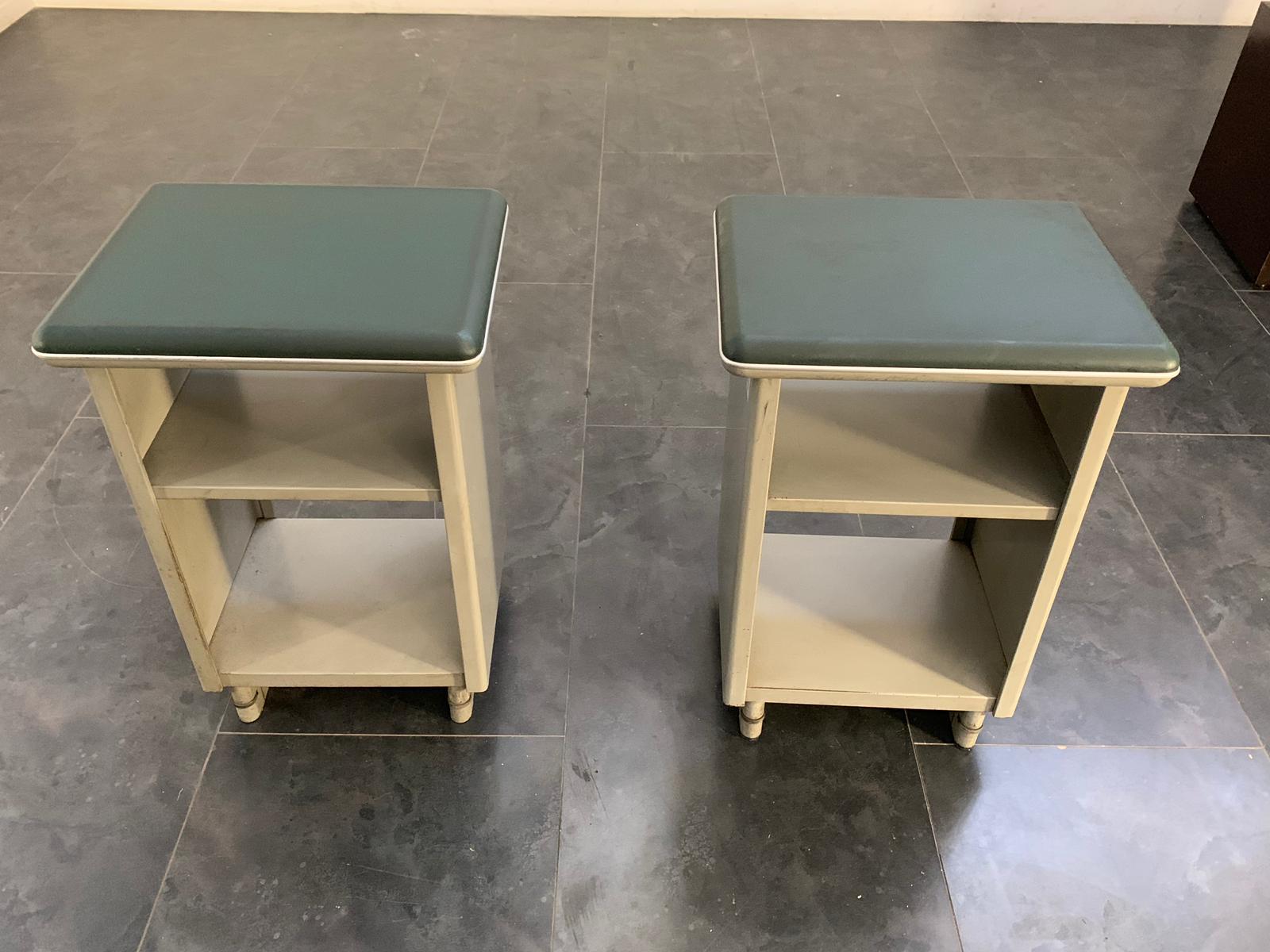 Green Leatherette and Metal Cabinets, 1960s, Set of 2 For Sale 2