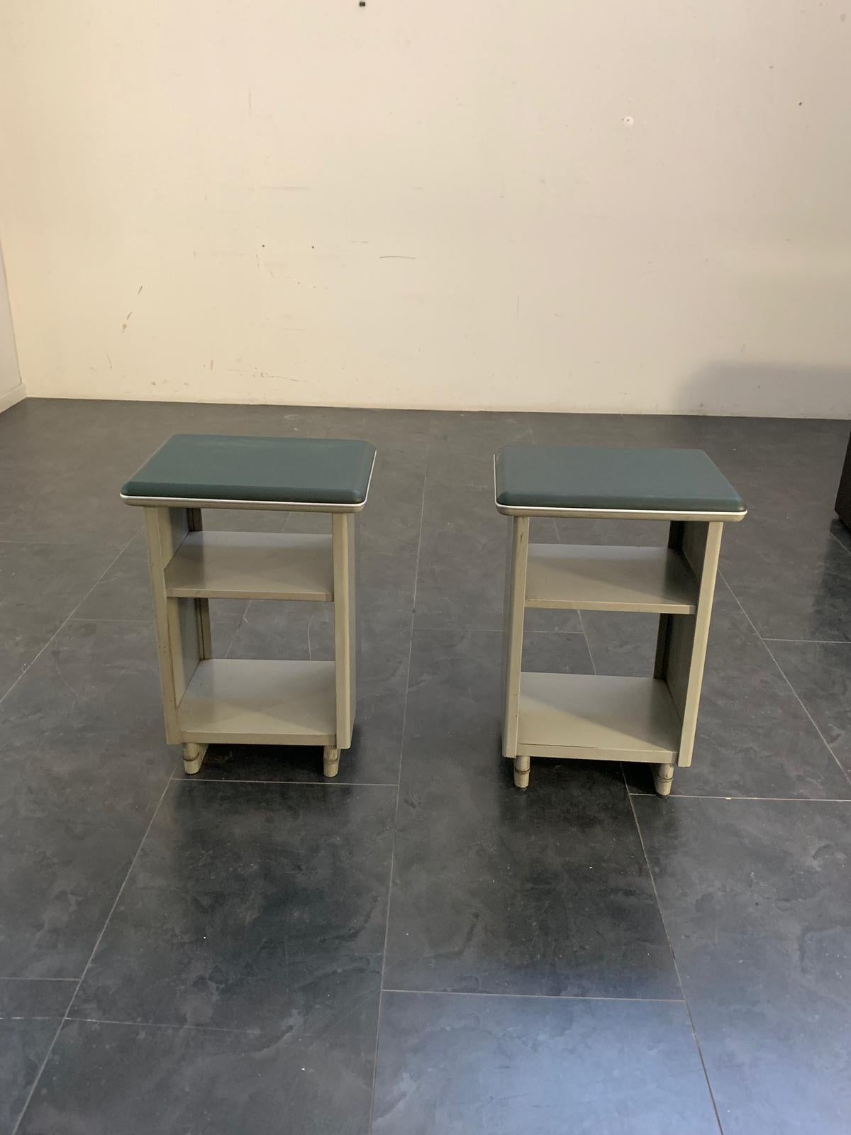 Green Leatherette and Metal Cabinets, 1960s, Set of 2 For Sale 3