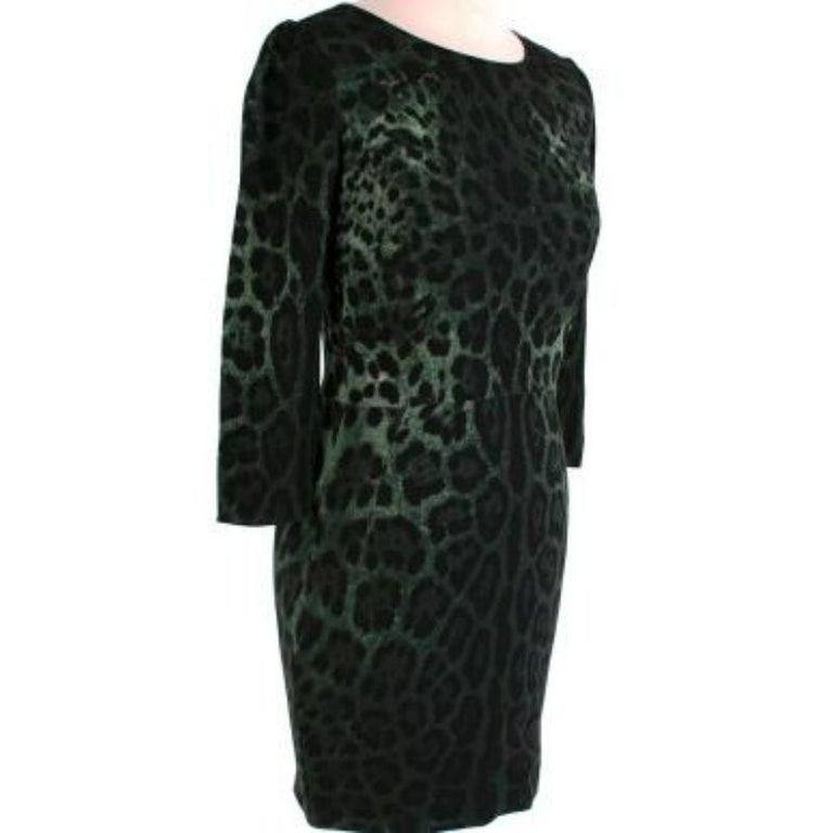 green leopard print silk sheath dress For Sale at 1stDibs