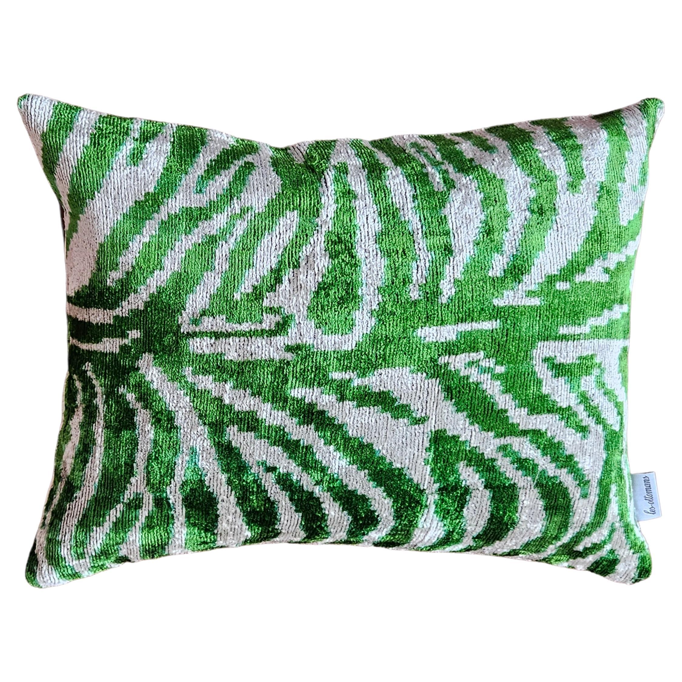 Green leopard Silk Velvet Handmade Pillow For Sale