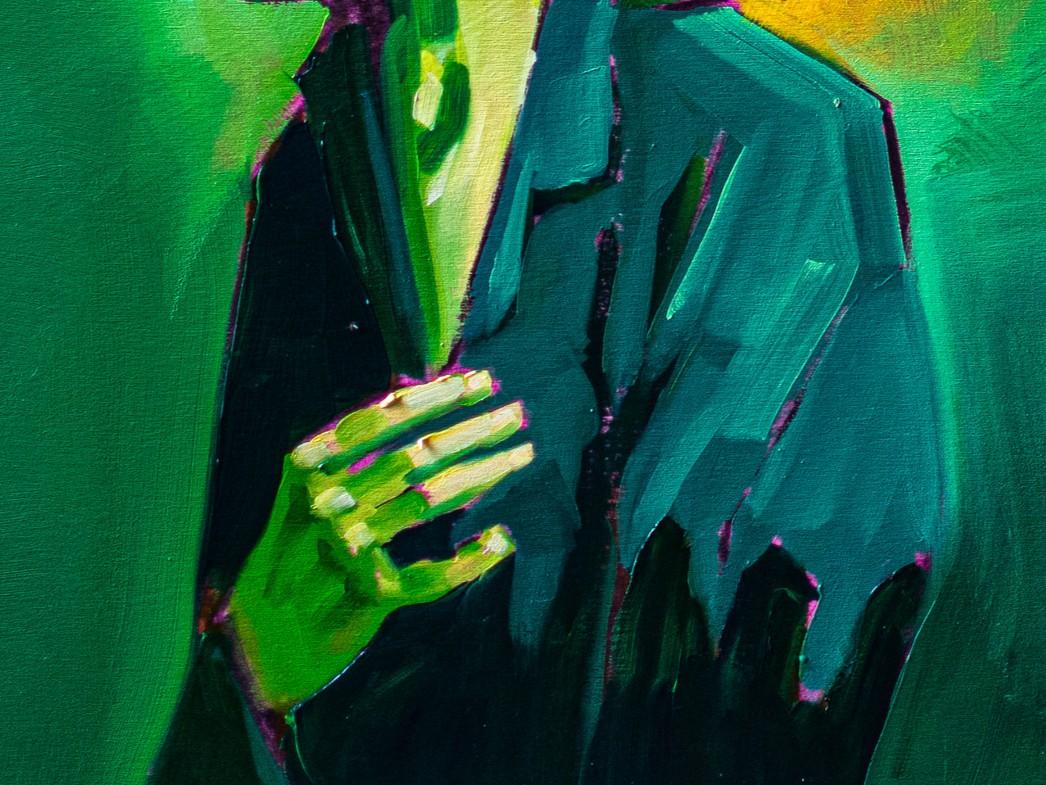 Organique Green Light par James Mattison, 20x20, huile sur toile de bois, 2023 en vente