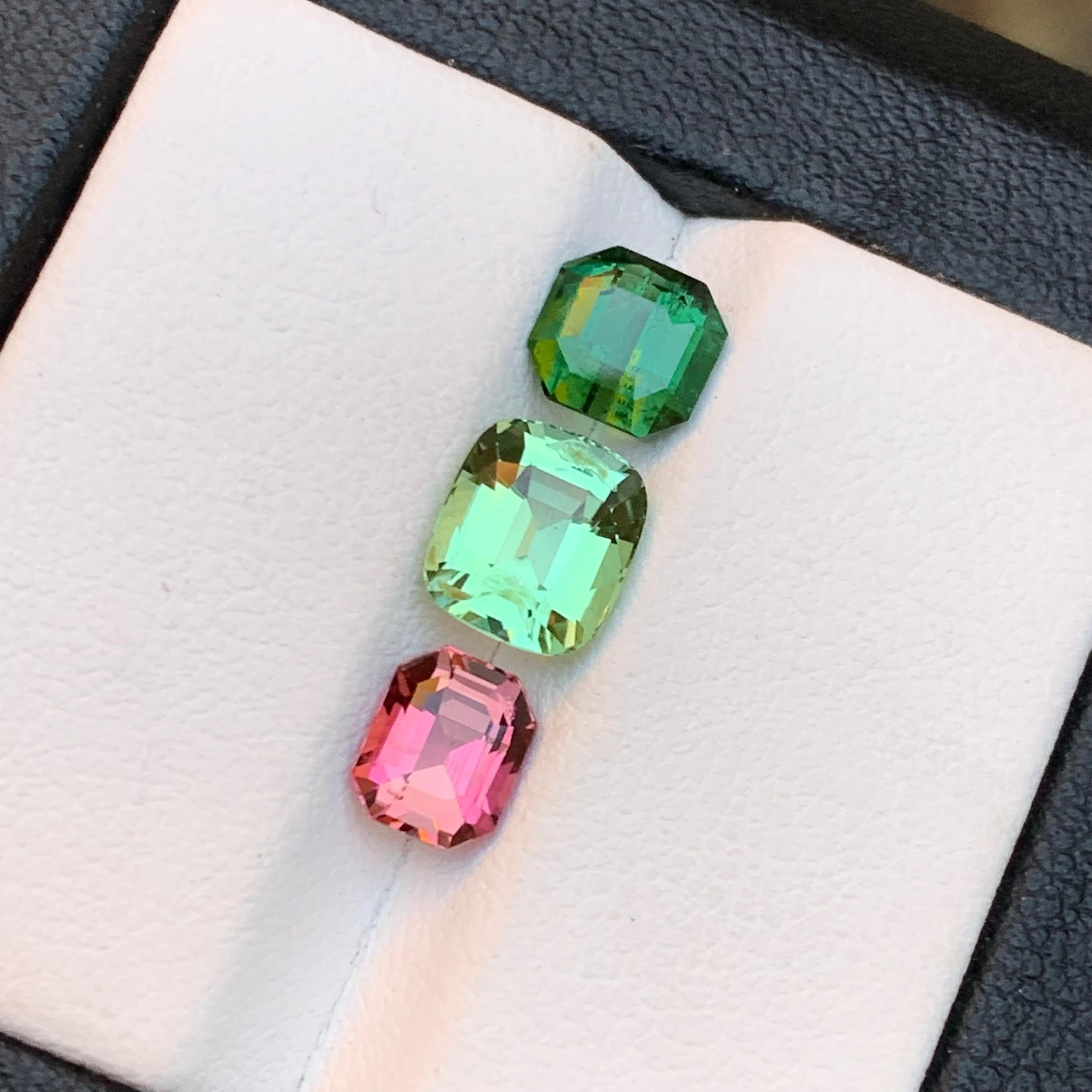 Green, Light Pale Green, and a Pink Natural Tourmaline Loose Gemstones for Ring, Necklace Pendant or any other Jewelry Setting– An Emerald and aCushion Cut!!

💎 GEMSTONE TYPE: Tourmaline
⚖️ WEIGHT: 3.70 Carats
🪚 SHAPE & CUT: Emerald & a Cushion