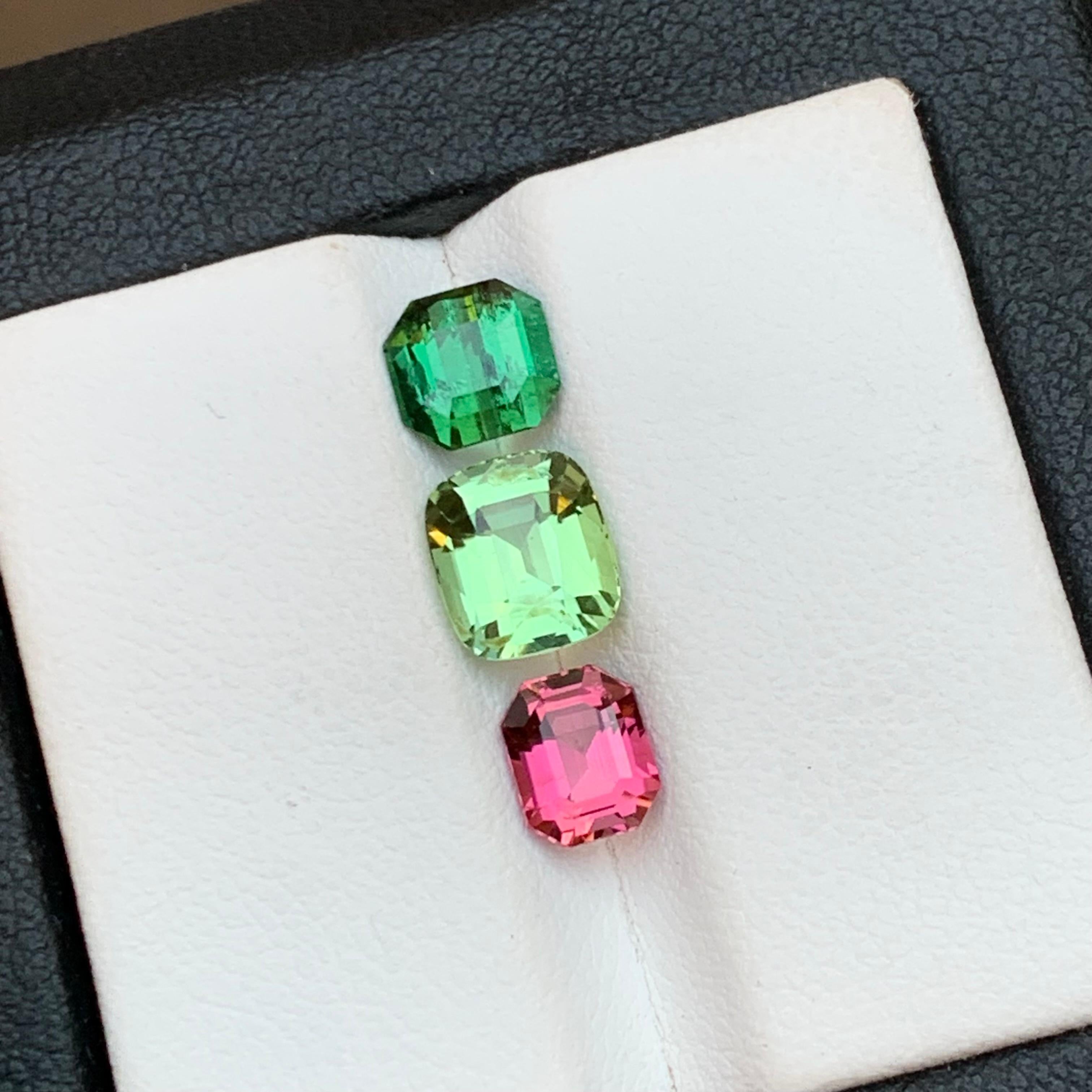 Contemporary Green, Light Pale Green, & a Pink Natural Tourmaline Loose Gemstones 3.70 Carat For Sale
