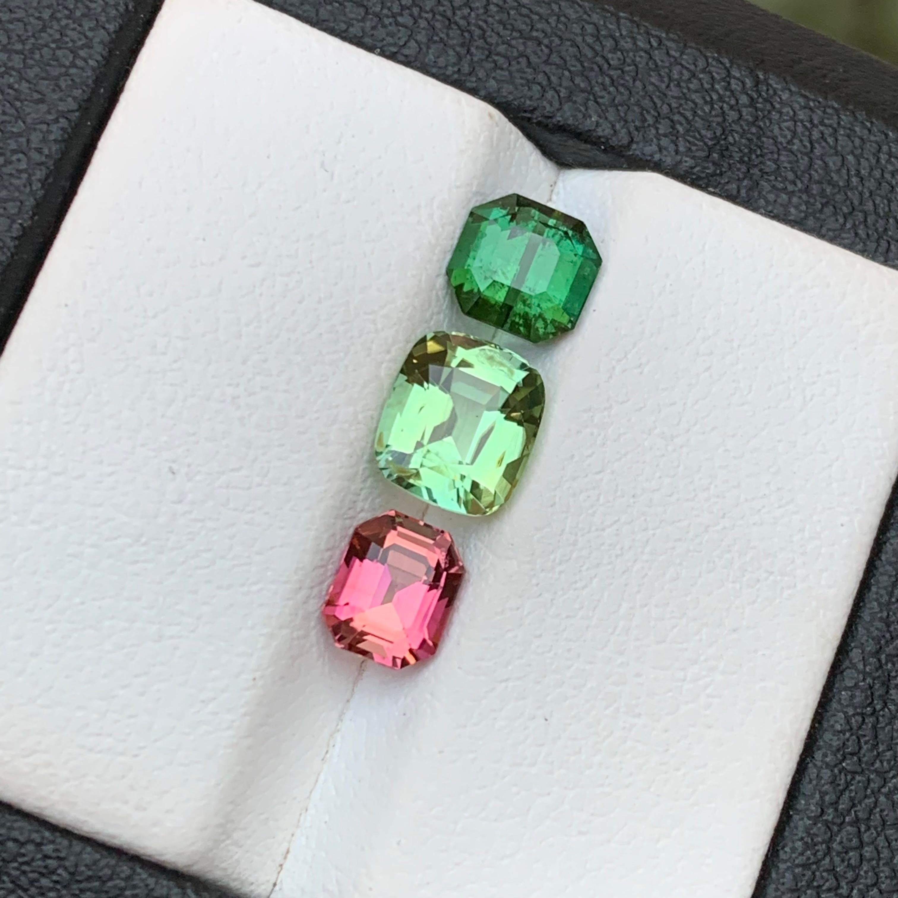 Women's or Men's Green, Light Pale Green, & a Pink Natural Tourmaline Loose Gemstones 3.70 Carat For Sale