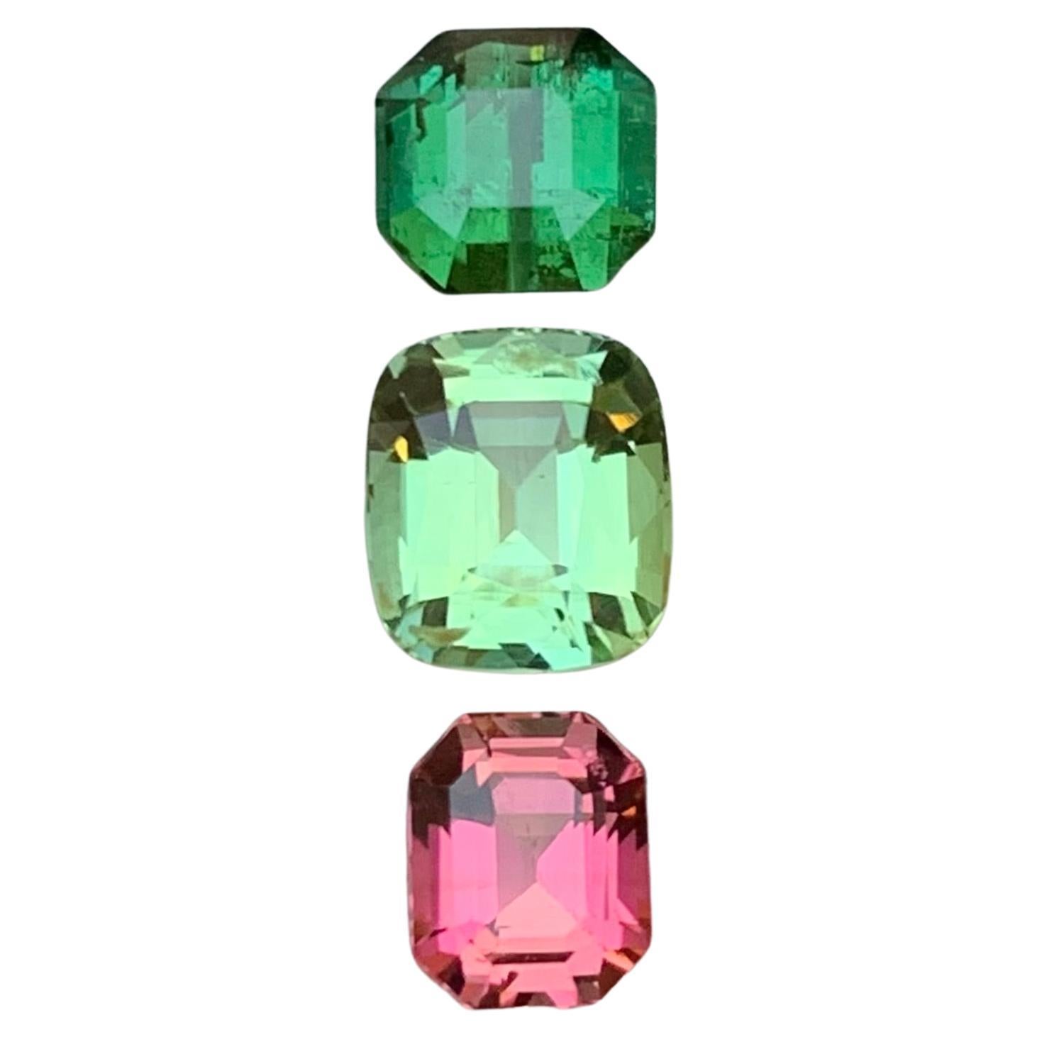 Green, Light Pale Green, & a Pink Natural Tourmaline Loose Gemstones 3.70 Carat