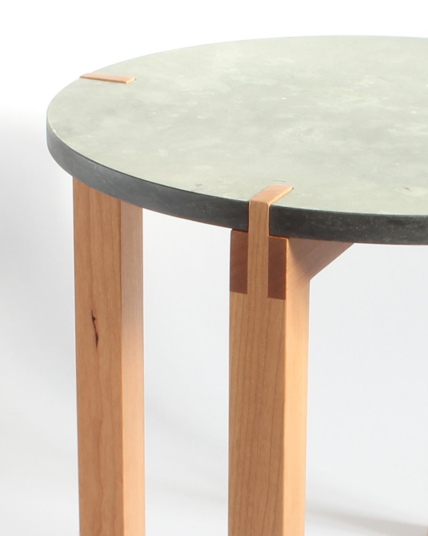 Hand-Crafted Green Limestone and Cherry Side Table by Elliott Marks For Sale