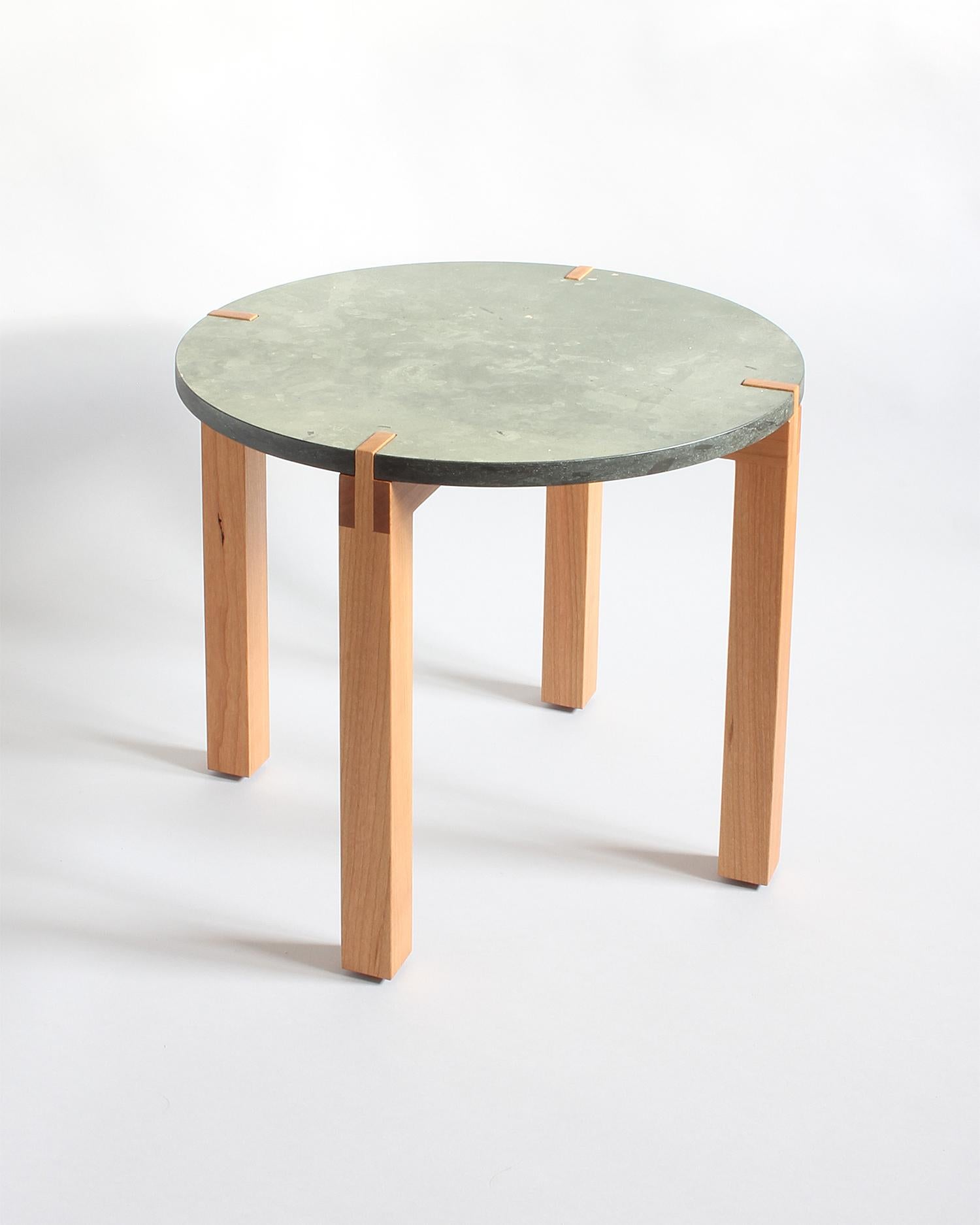 Green Limestone and Cherry Side Table by Elliott Marks In New Condition For Sale In Glendale, CA