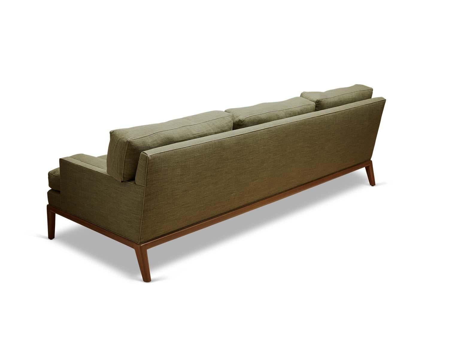 Mid-Century Modern Green Linen and Walnut Forster Sofa by Lawson-Fenning For Sale