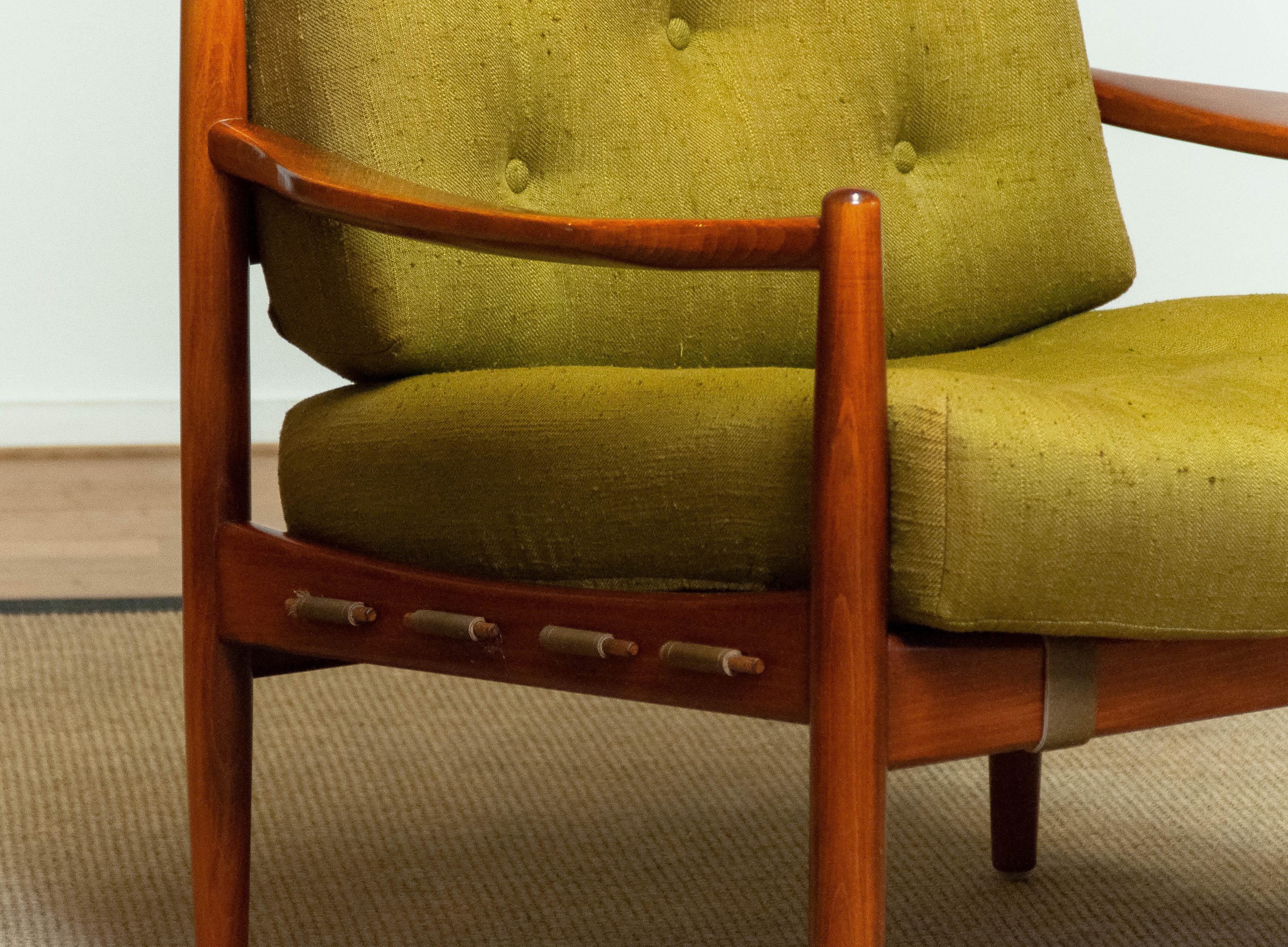 Swedish Green Linen 'Läckö'  Armchair by Ingemar Thillmark for OPE Sweden 1960s For Sale