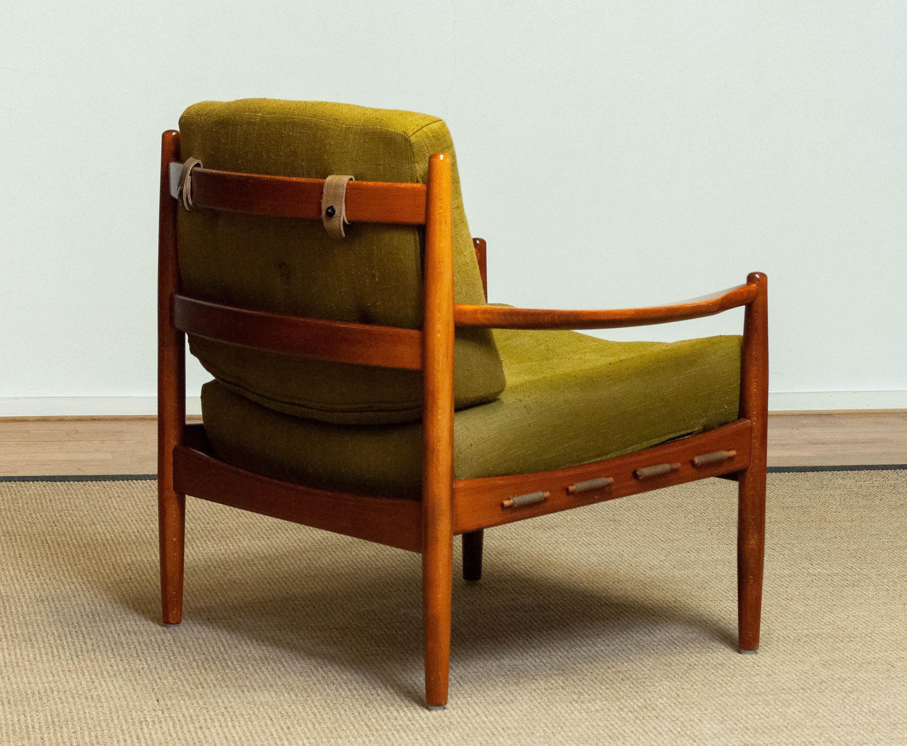 Green Linen 'Läckö'  Armchair by Ingemar Thillmark for OPE Sweden 1960s In Good Condition For Sale In Silvolde, Gelderland