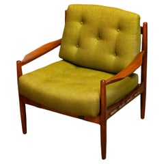 Green Linen 'Läckö'  Armchair by Ingemar Thillmark for OPE Sweden 1960s