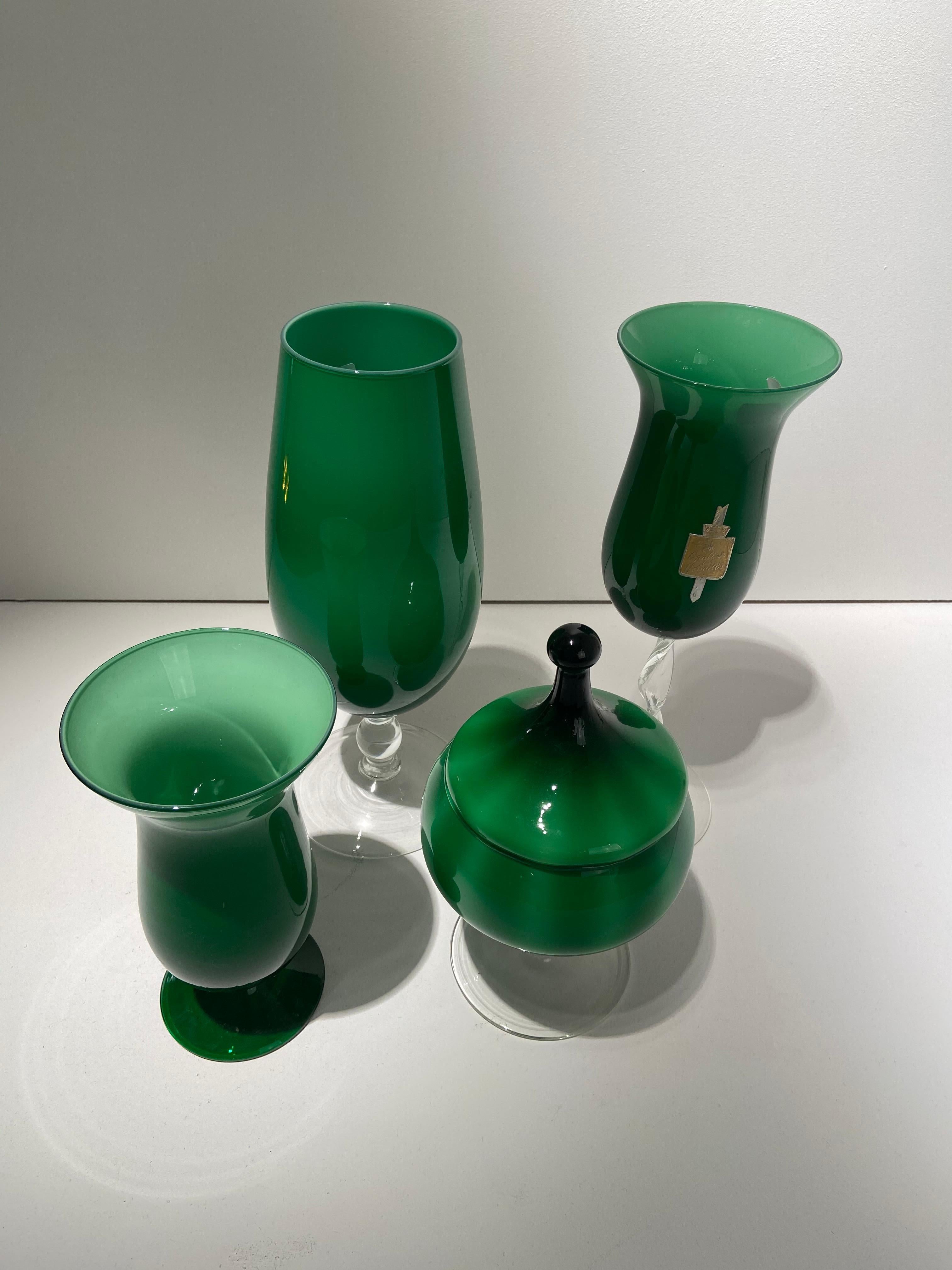 Mid-Century Modern Green Lot of French Versailles and Italian Empoli Vases For Sale