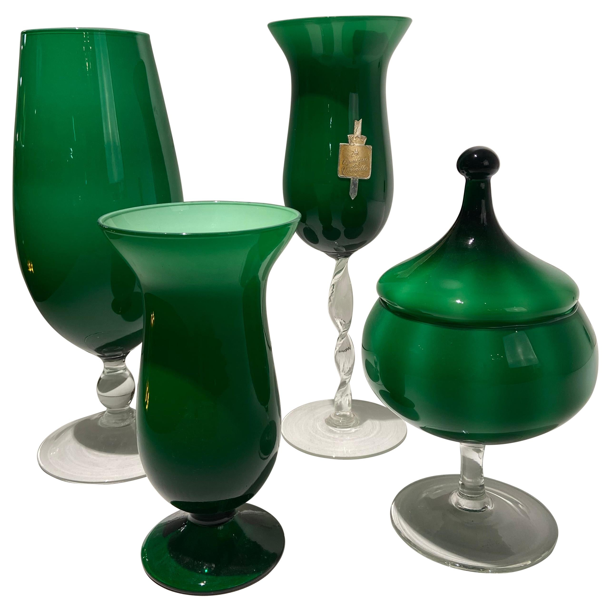 Green Lot of French Versailles and Italian Empoli Vases For Sale