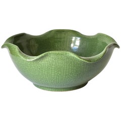 Green Lotus Ceramic Sink or Planter, Crackle Pattern