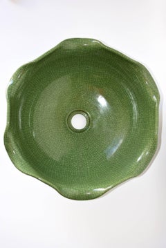Green Lotus Ceramic Sink or Planter, Crackle Pattern