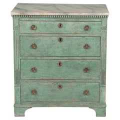 Grüne Louis XVI.-/ Gustavianische Kommode mit Kunstmarmorplatte