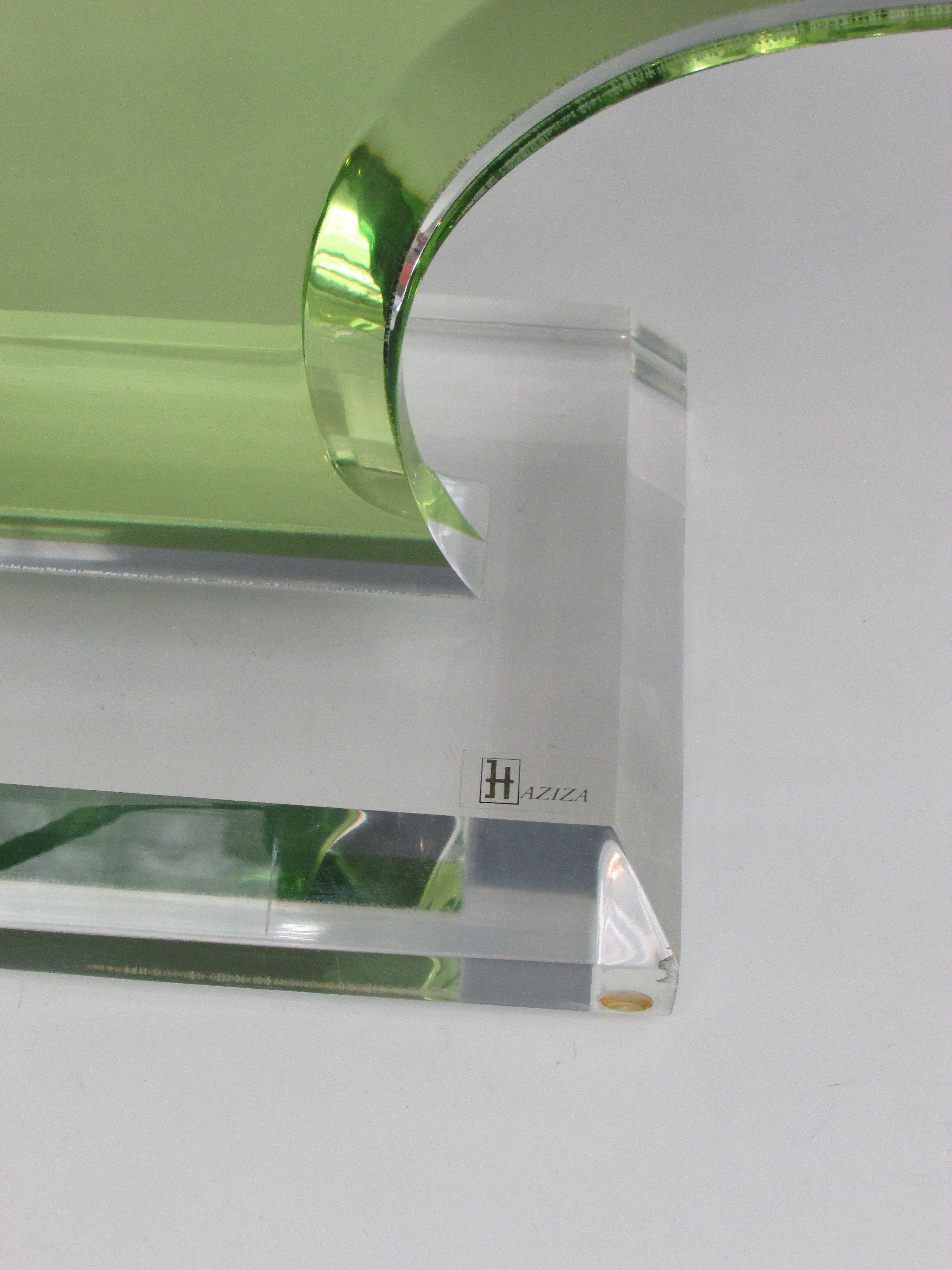Hand-Crafted Green Lucite Sculpture on Clear Acrylic Base with Swirled Ball by Shlomi Haziza