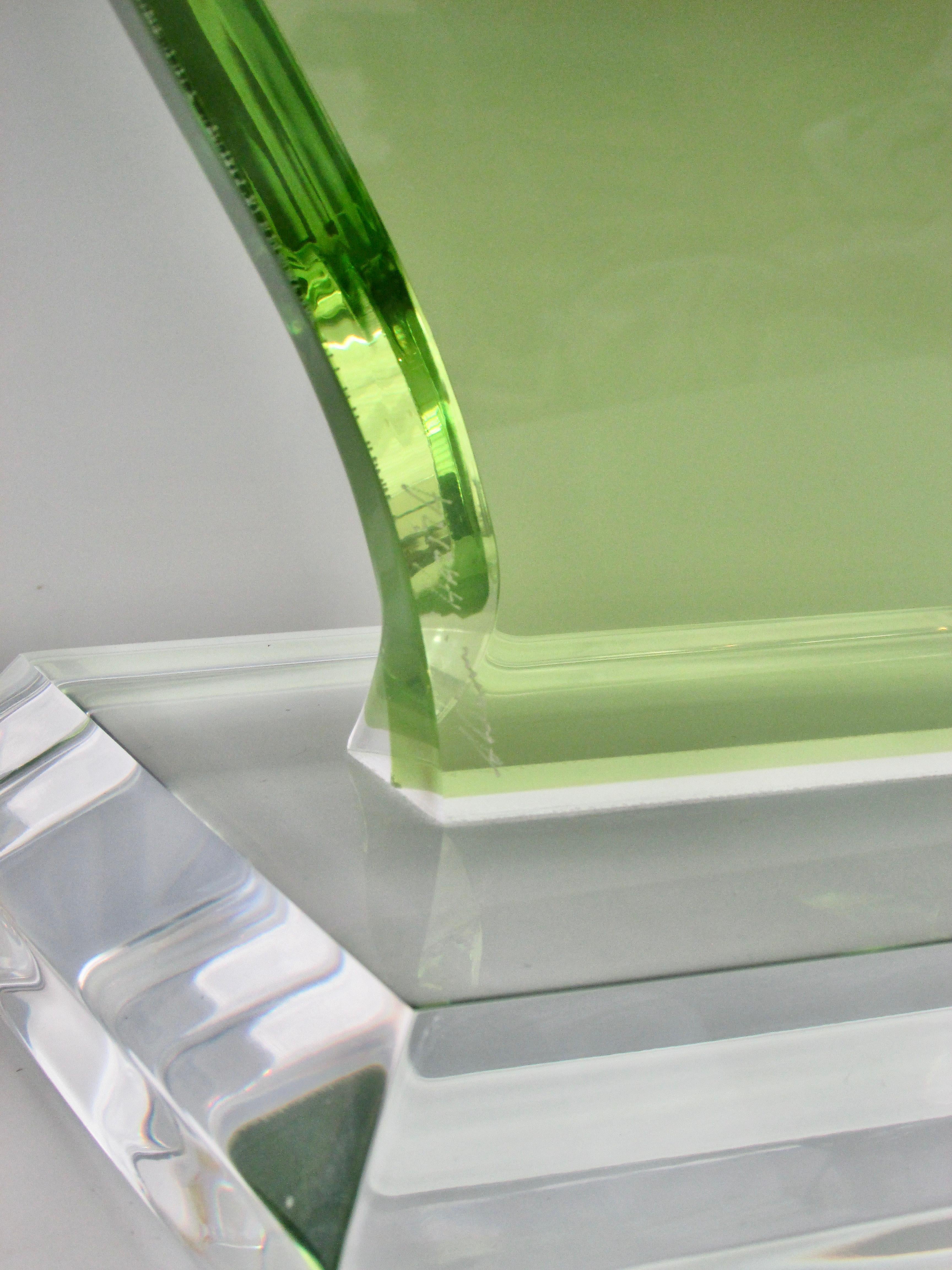 20th Century Green Lucite Sculpture on Clear Acrylic Base with Swirled Ball by Shlomi Haziza