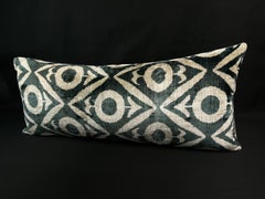 Green Lumbar Velvet Silk Ikat Pillow Cover
