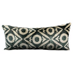 Green Lumbar Velvet Silk Ikat Pillow Cover