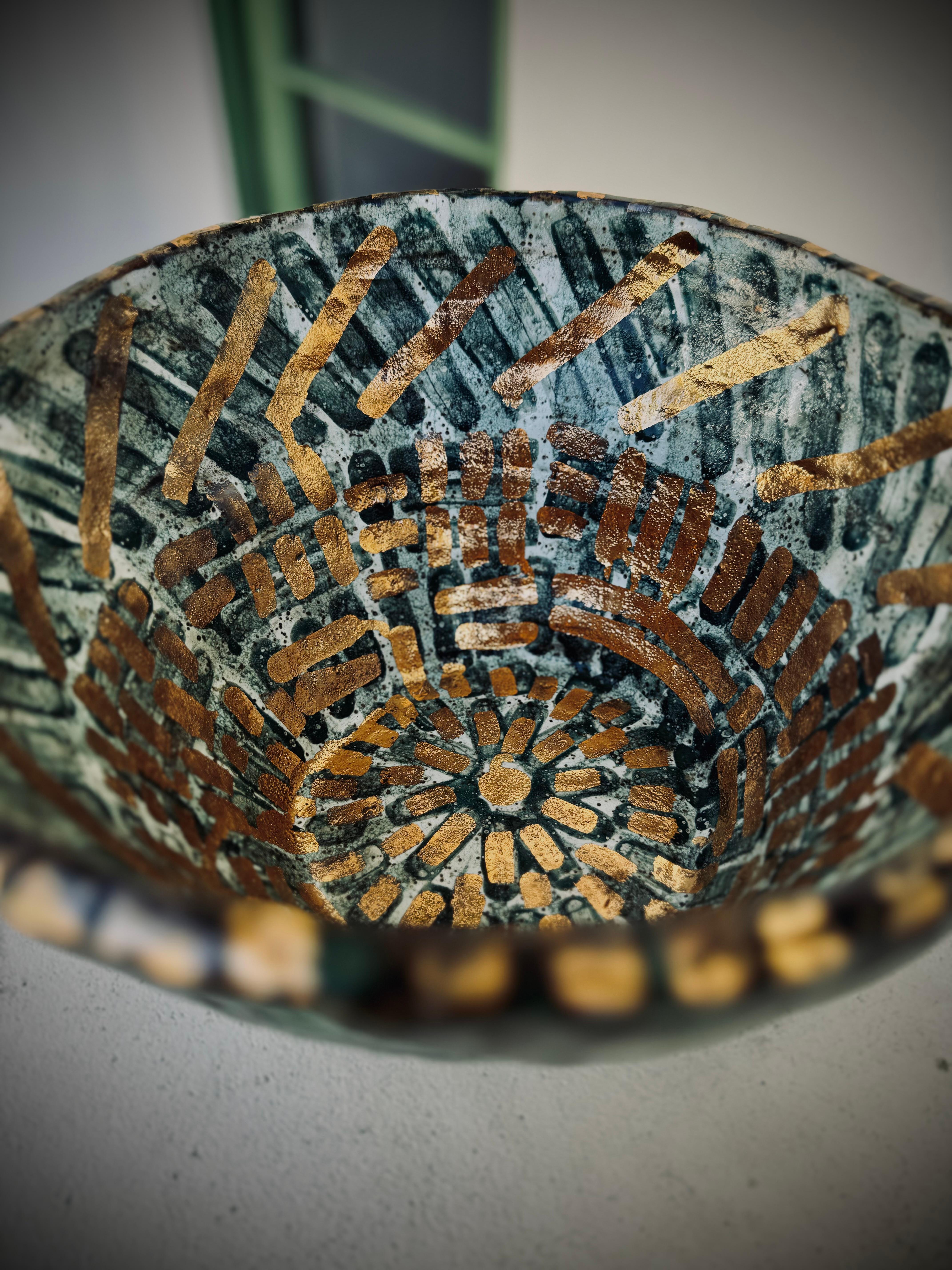 American Green Luster Lava Bowl For Sale