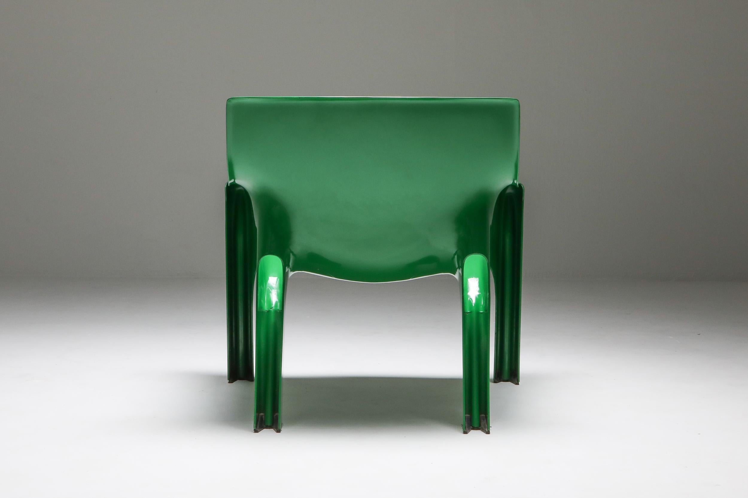 Molded Green Magistretti 'Vicario' Armchairs