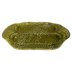 Green Majolica Asparagus Platter Keller & Guerin Saint Clement, circa 1900