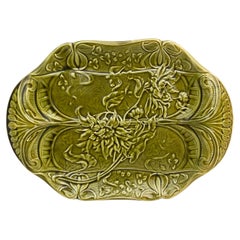 Green Majolica Asparagus Platter Keller & Guerin Saint Clement, circa 1900