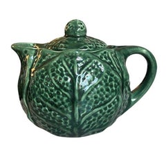 Green Majolica Ceramic Cabbage Leaf Teapot - Mid 20th Century