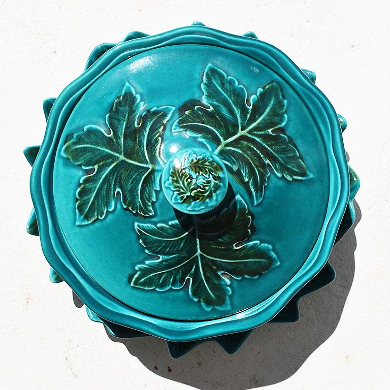 Mid-Century Modern Green Majolica Ceramic Serving Tureen Set California Pottery, Mid 20th Century For Sale