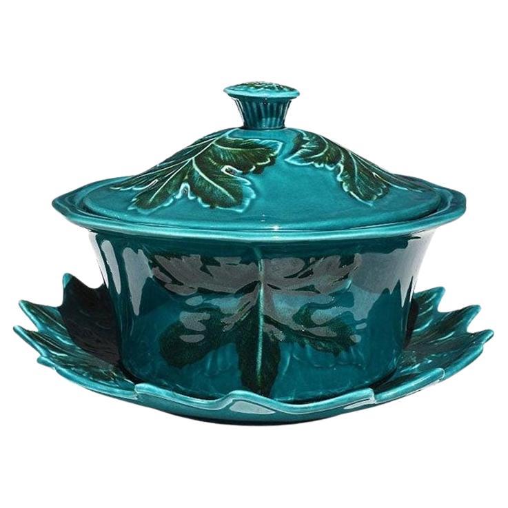 Grünes grünes Majolika-Servierterrinen-Set aus Keramik, Kalifornien Keramik, Mitte des 20. Jahrhunderts