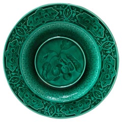 Green Majolica Cherries Plate Sarreguemines, circa 1870