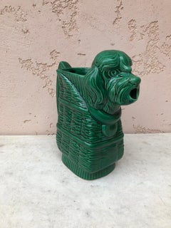 Green Majolica Dog Pitcher Saint Clement, Circa 1950