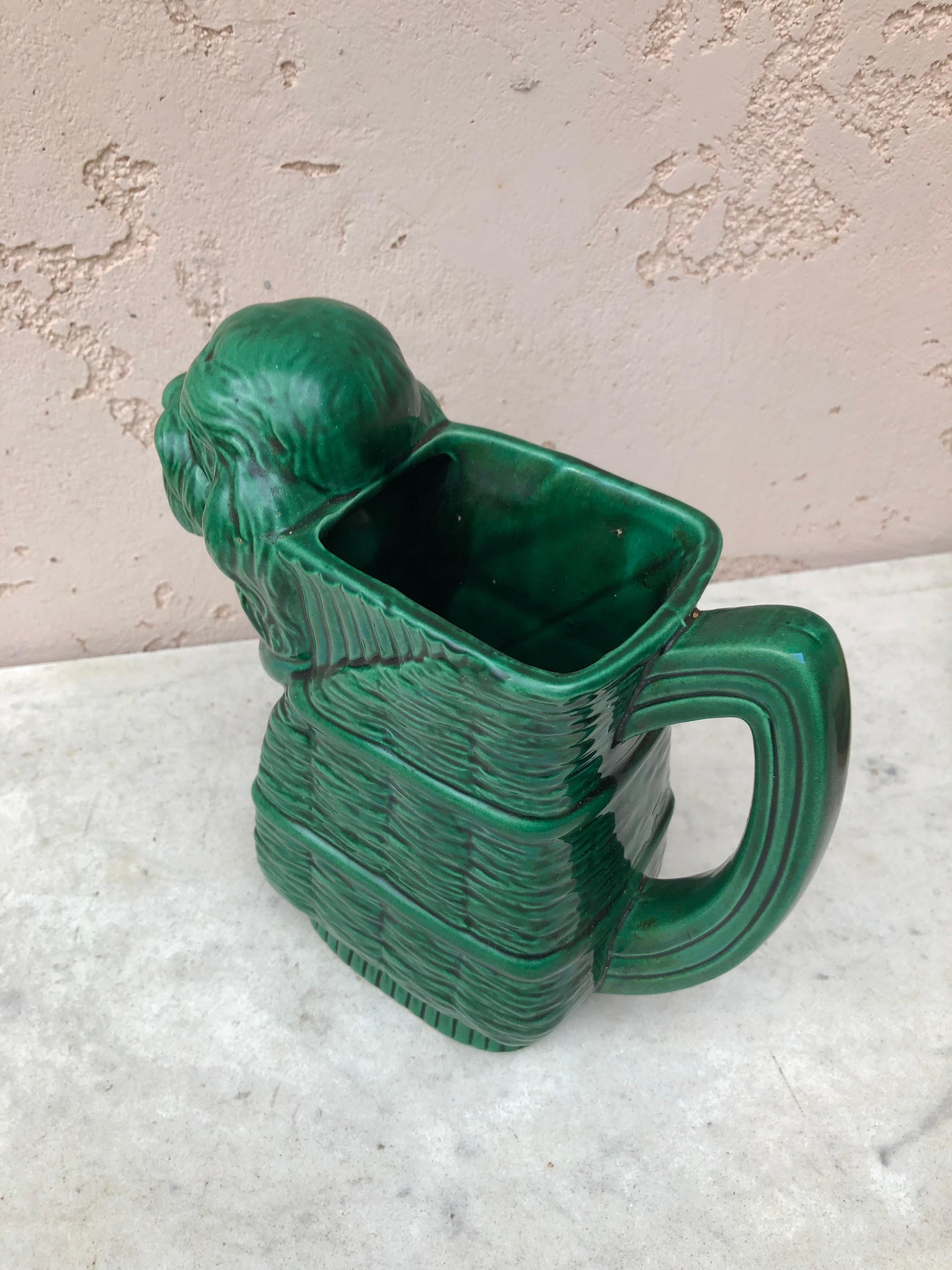 Mid-20th Century Green Majolica Dog Pitcher Saint Clement, Circa 1950 For Sale
