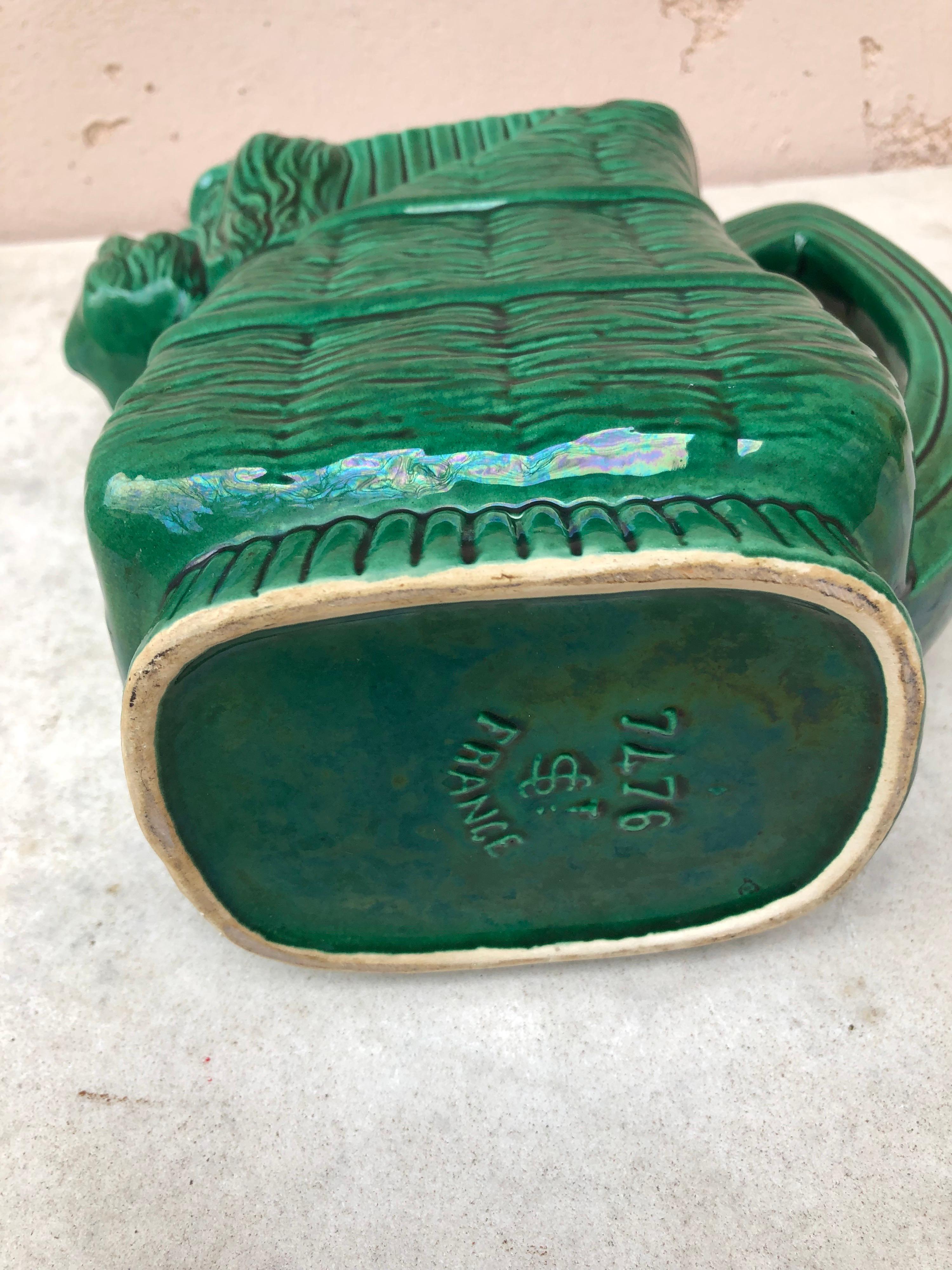 Ceramic Green Majolica Dog Pitcher Saint Clement, Circa 1950 For Sale