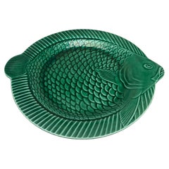 Green Majolica Fish Plate Sarreguemines Circa 1950