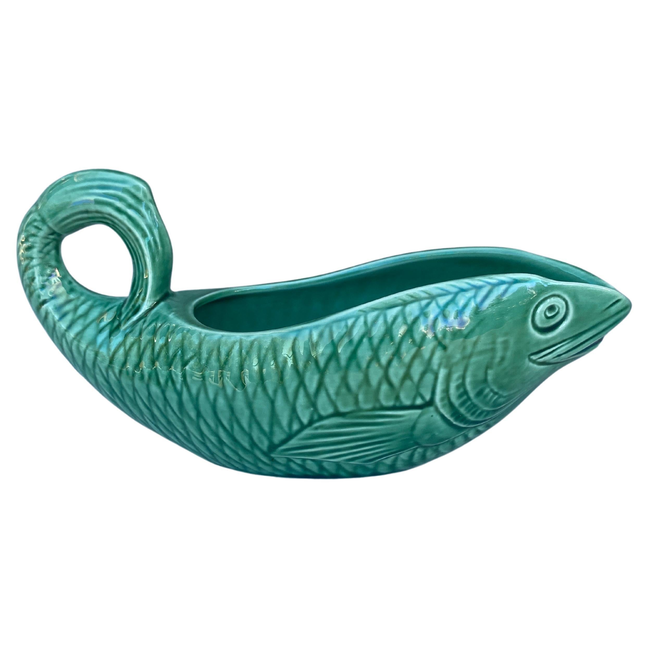 Green Majolica Fish Saucer Sarreguemines, circa 1930 For Sale